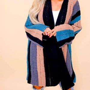 POL - Open Front Striped Knit
Sweater Cardigan